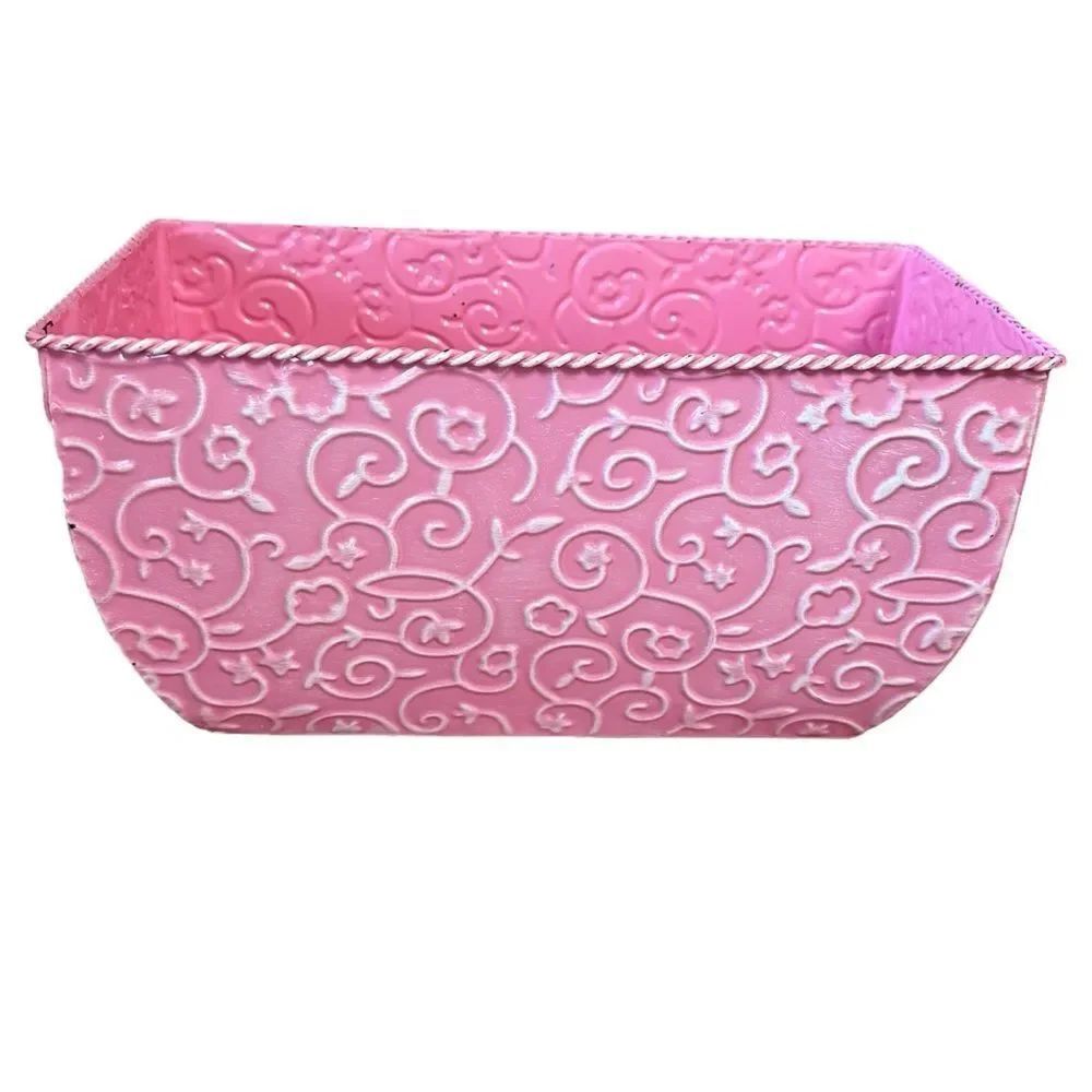 Pink Embossed Decorative Tin Planter Or Decorative Bin